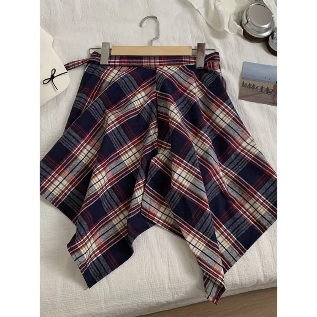 Y2K Irregular Plaid Lace-Up Mini Skirt - Bottoms - Skirts - 6