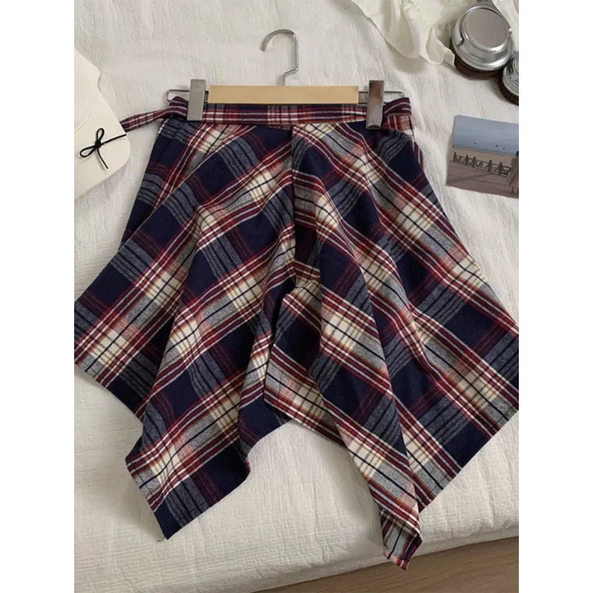 Y2K Irregular Plaid Lace-Up Mini Skirt - Bottoms - Skirts - 6