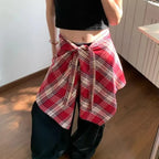 Y2K Irregular Plaid Lace-Up Mini Skirt - Bottoms - Skirts - 8
