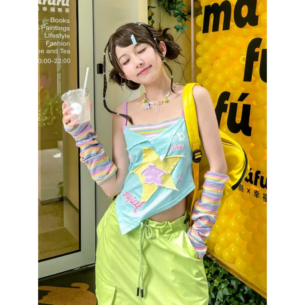 Y2K Patchwork Tees - Harajuku Kawaii Slim Tanks - T-Shirts - 1