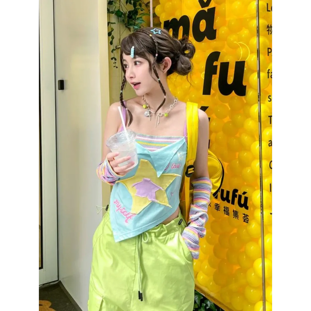 Y2K Patchwork Tees - Harajuku Kawaii Slim Tanks - T-Shirts - 2