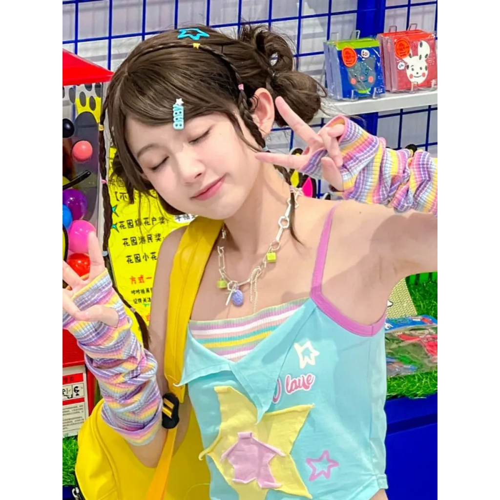 Y2K Patchwork Tees - Harajuku Kawaii Slim Tanks - T-Shirts - 5