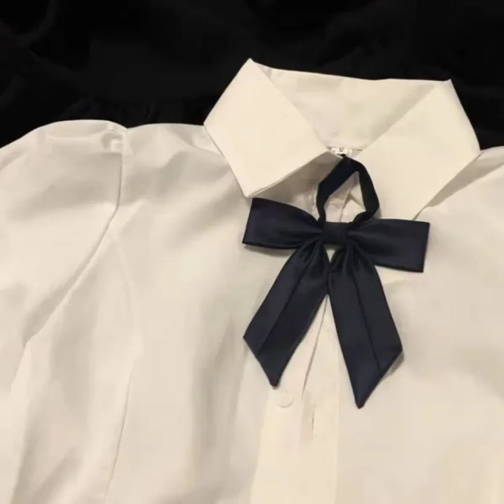 Y2K Lace-Up Bow Collar Puff Sleeve Blouse - Women’s Clothing & Accessories - Blouse - 2