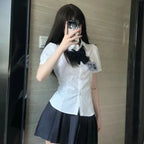 Y2K Lace-Up Bow Collar Puff Sleeve Blouse - Women’s Clothing & Accessories - Blouse - 3