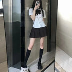 Y2K Lace-Up Bow Collar Puff Sleeve Blouse - Women’s Clothing & Accessories - Blouse - 4