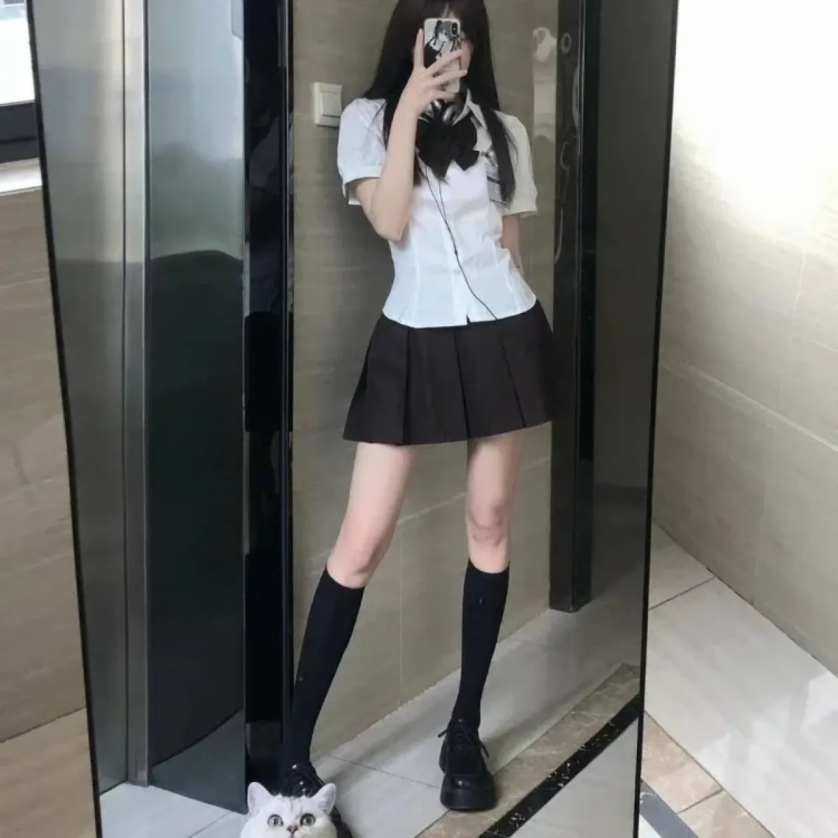 Y2K Lace-Up Bow Collar Puff Sleeve Blouse - Women’s Clothing & Accessories - Blouse - 4