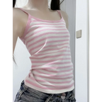 Y2K Pink Striped Knit Camisole Tank Top - Women’s Clothing & Accessories - Tank Top / Cami - 1