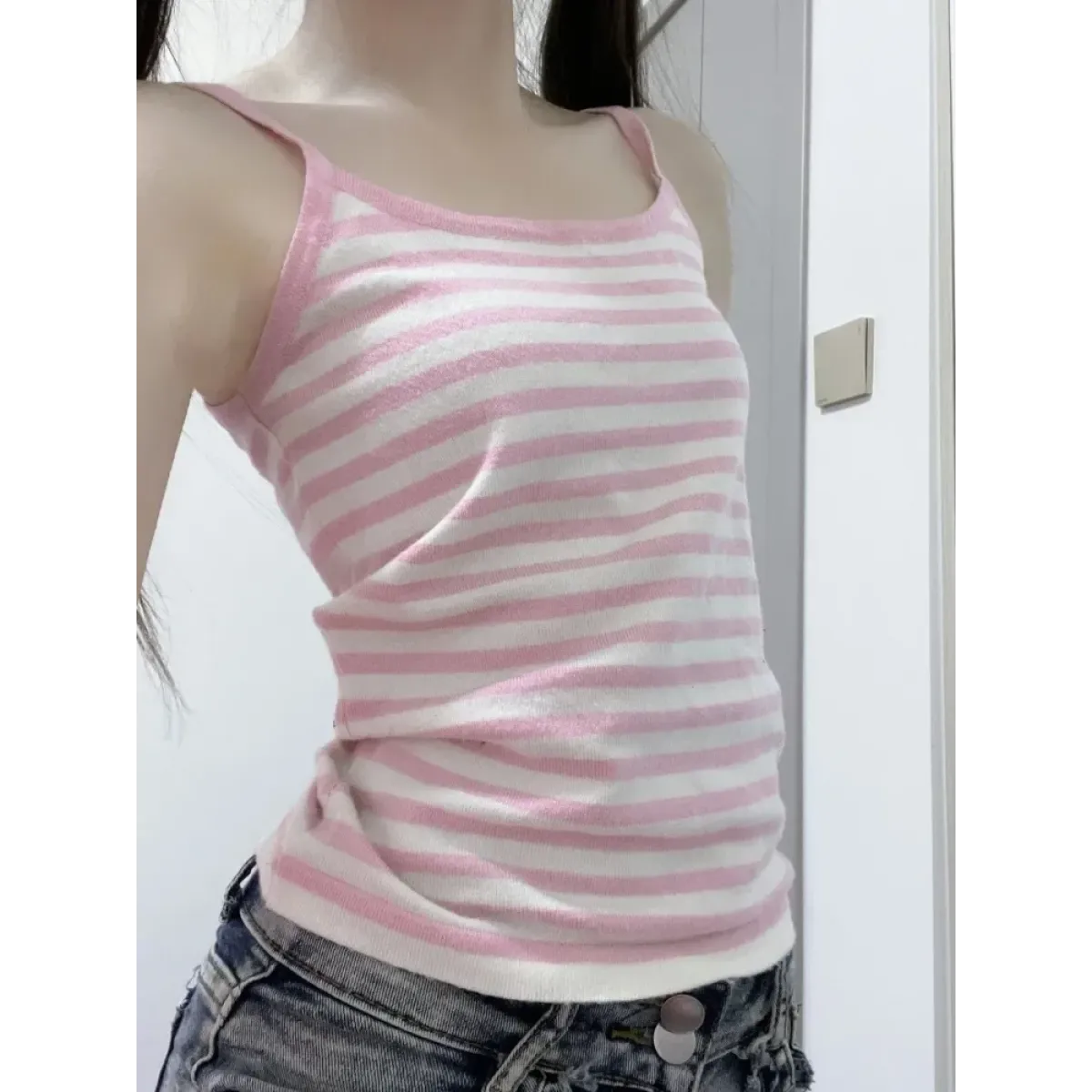 Y2K Pink Striped Knit Camisole Tank Top - Women’s Clothing & Accessories - Tank Top / Cami - 1