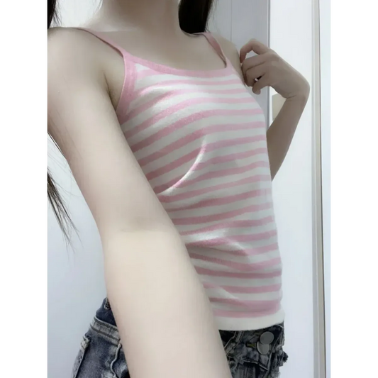 Y2K Pink Striped Knit Camisole Tank Top - Women’s Clothing & Accessories - Tank Top / Cami - 2