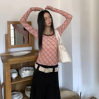 Y2K Plaid Patchwork Long Sleeve Tee - T-Shirts - T-Shirts - 2