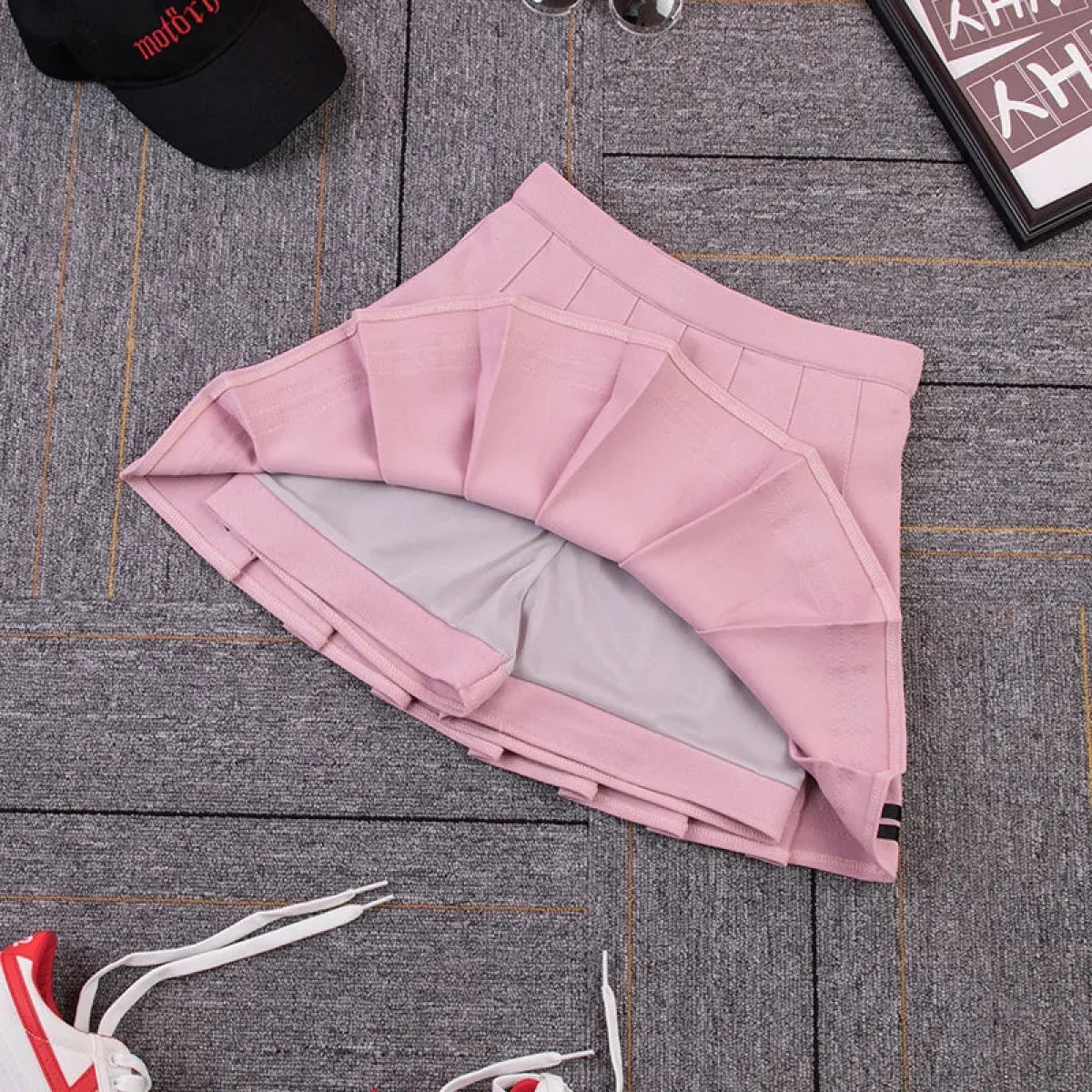 Y2K High Waist Pleated Mini Skirt – Kawaii Preppy Striped Style - Bottoms - Skirts - 3