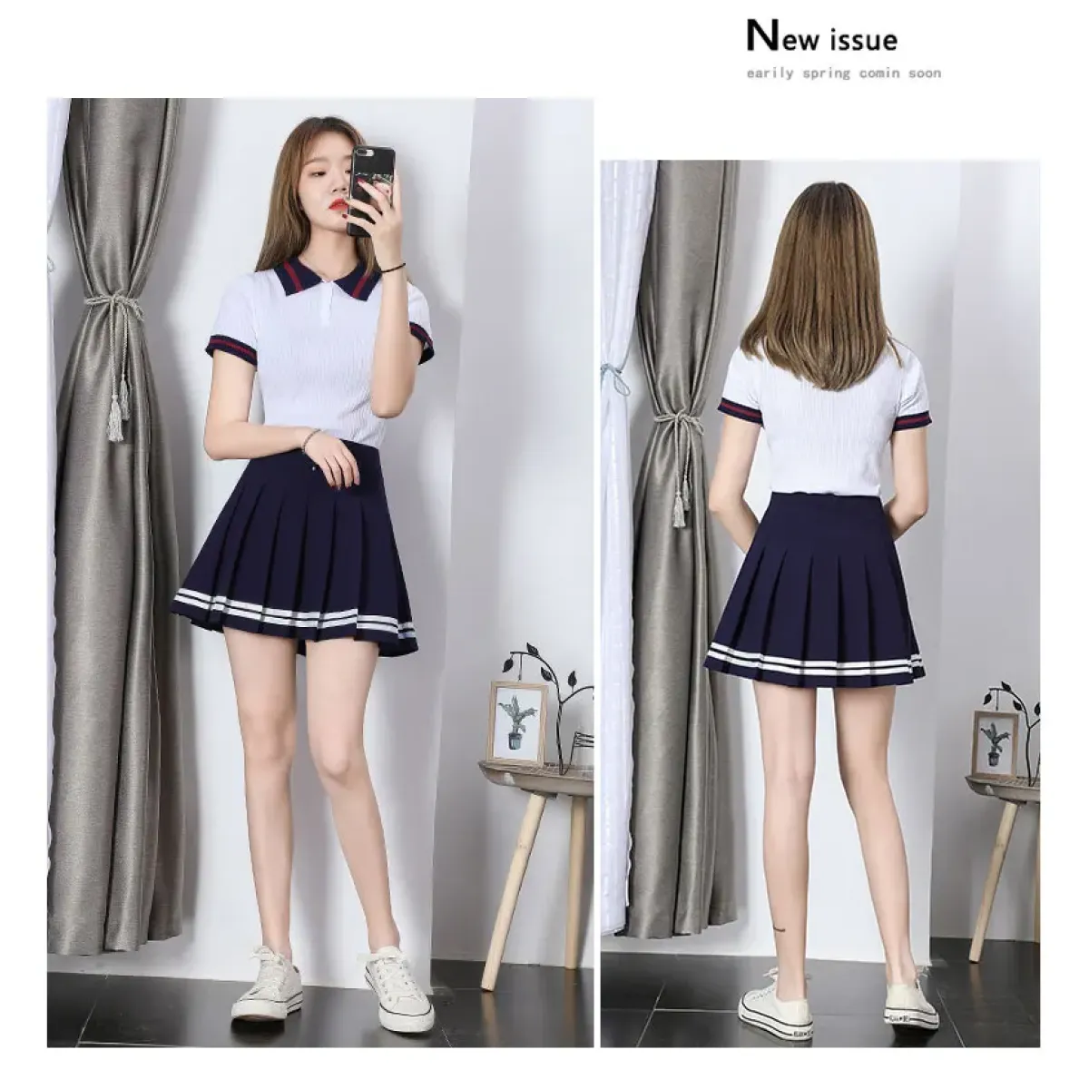 Y2K High Waist Pleated Mini Skirt – Kawaii Preppy Striped Style - Bottoms - Skirts - 5