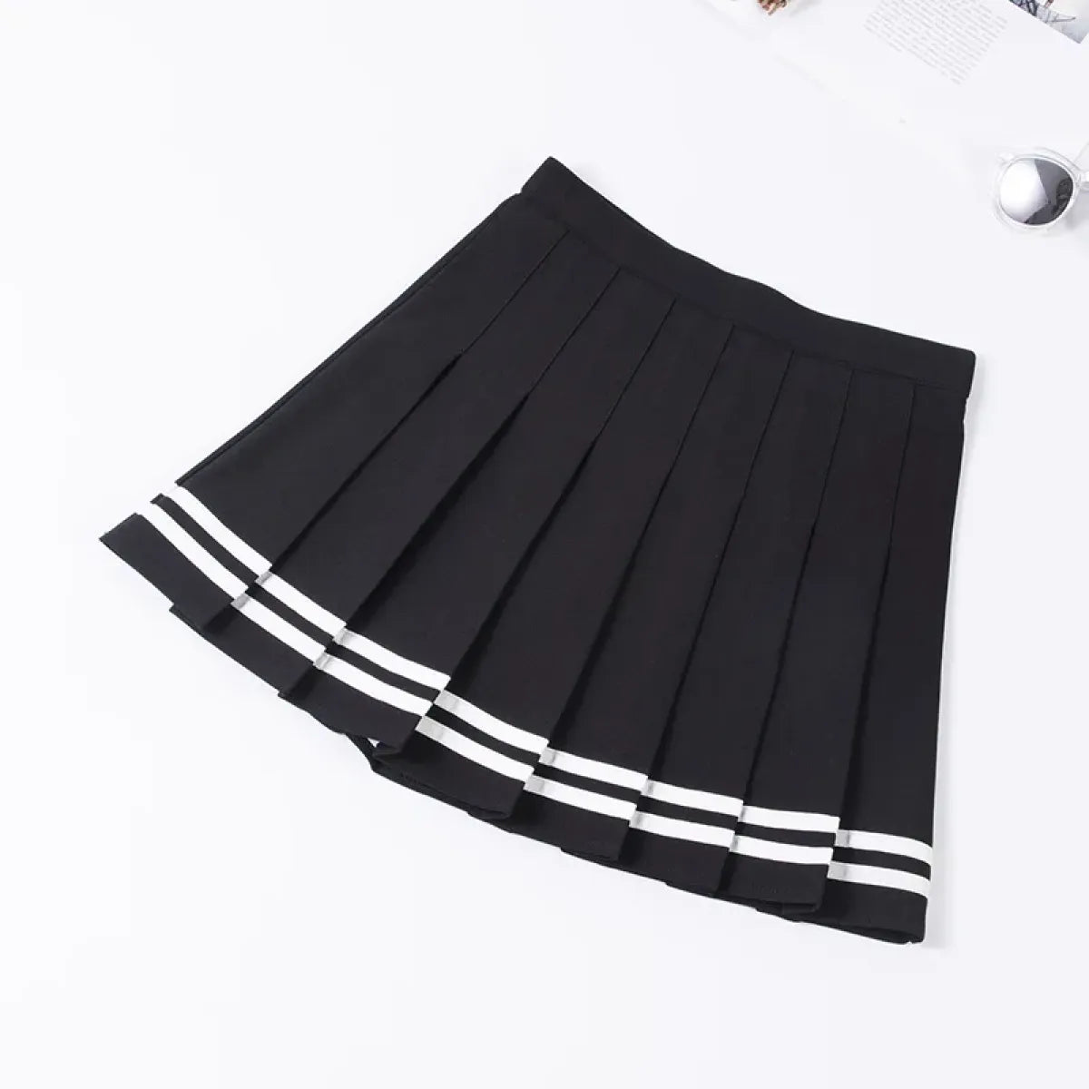 Y2K High Waist Pleated Mini Skirt – Kawaii Preppy Striped Style - Bottoms - Skirts - 7