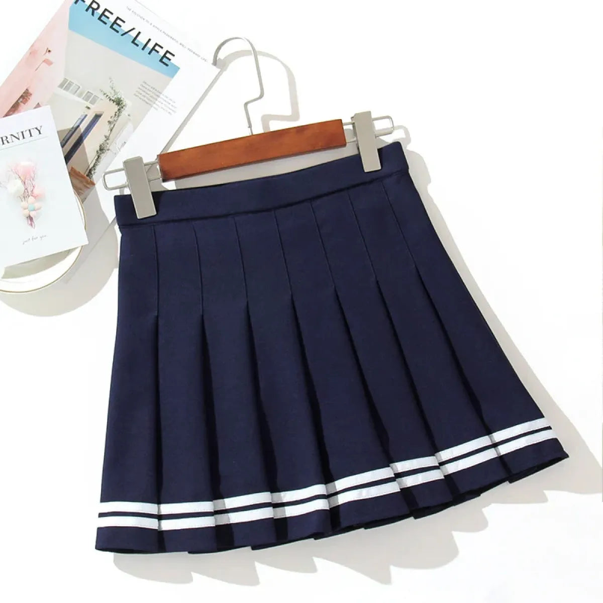 Y2K High Waist Pleated Mini Skirt – Kawaii Preppy Striped Style - Bottoms - Skirts - 8