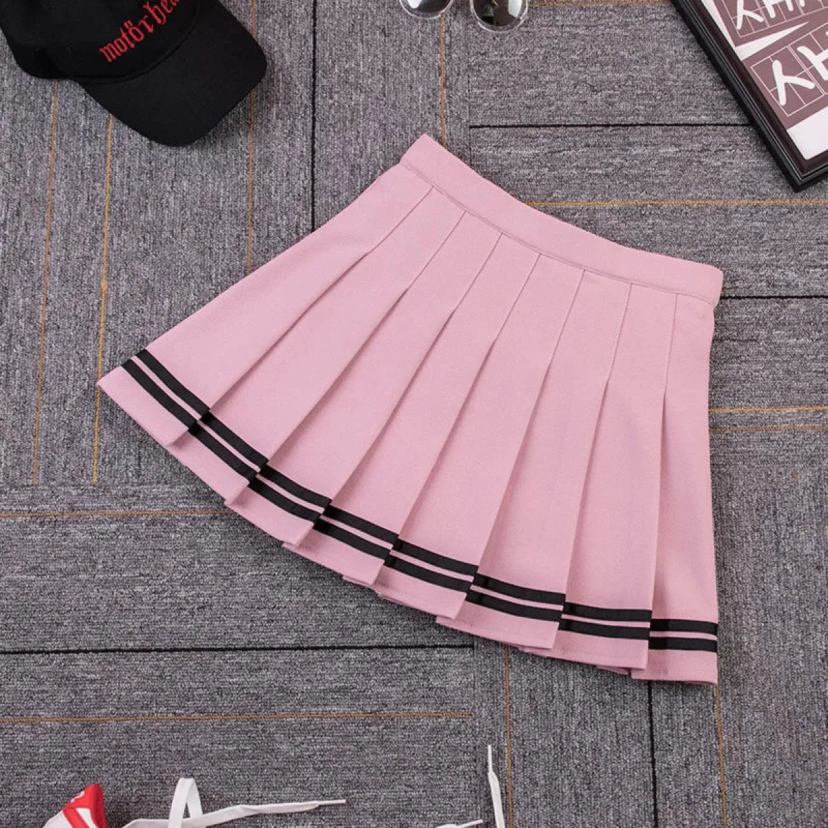 Y2K High Waist Pleated Mini Skirt – Kawaii Preppy Striped Style - Bottoms - Skirts - 9