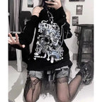 Off-Shoulder Gothic Harajuku Shirt – Y2K Punk Aesthetic - T-Shirts - Long - Round - T-Shirts - 2