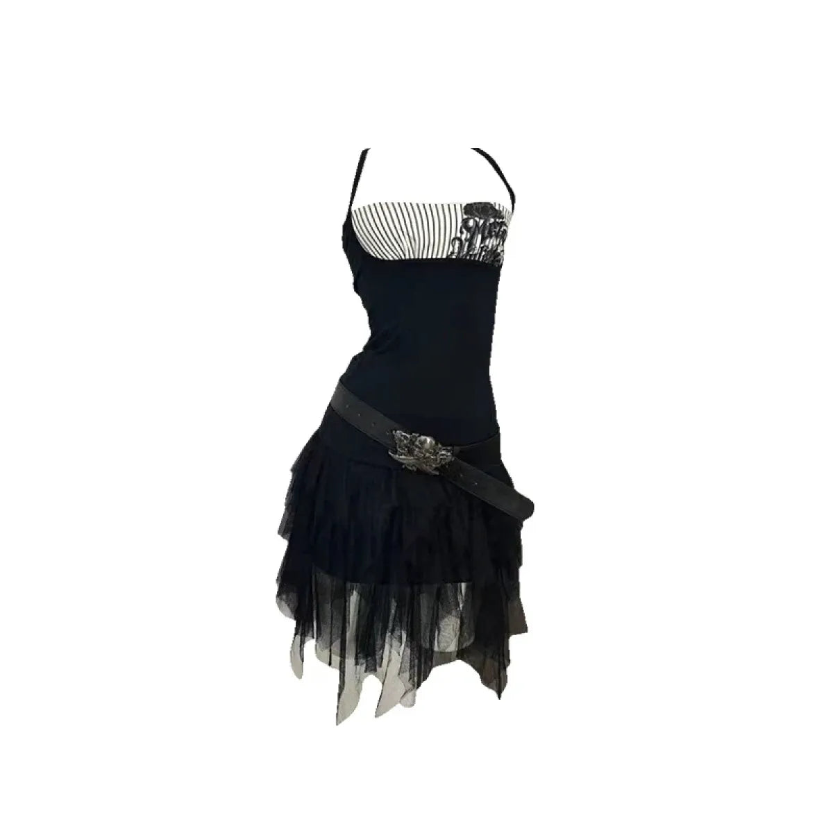 Y2K Punk Cami – Pinstripe Patchwork Gothic Tank - T-Shirts - Short - Round - Camisole - 6