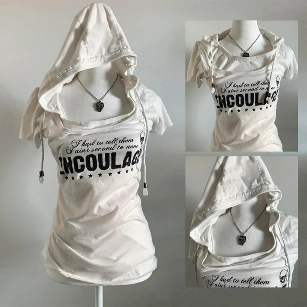 Y2K Punk Grunge T-Shirt – Hooded Slim Fit Retro Tee - T-Shirts - Short - Hooded - T-Shirts - 1