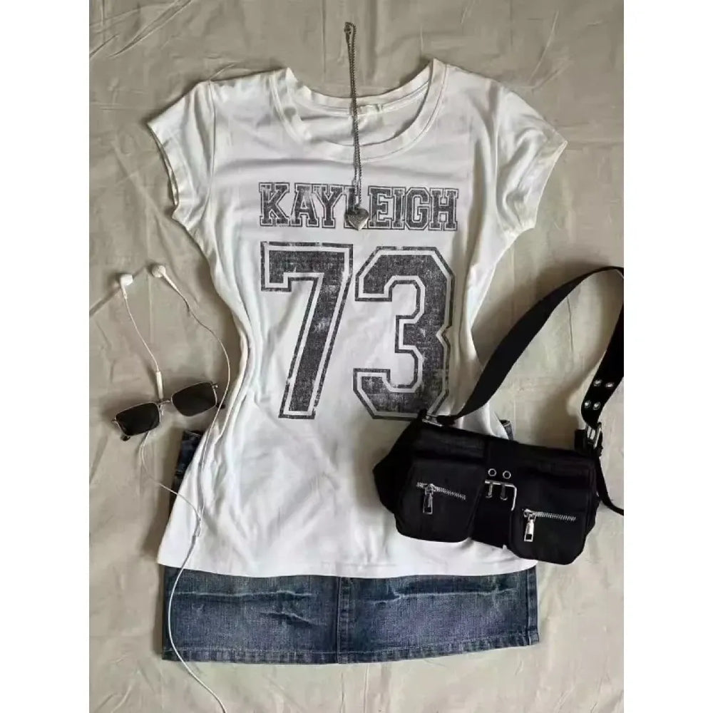 Y2K Punk Vintage T-Shirt – Number Print Slim Fit Tee - T-Shirts - Short - Round - T-Shirts - 1