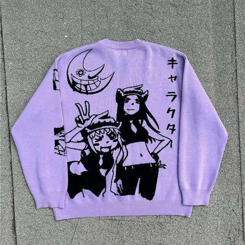 Harajuku Fashion Couple Sweaters - Y2K Retro Gothic Round Neck Tops - Sweaters - 2