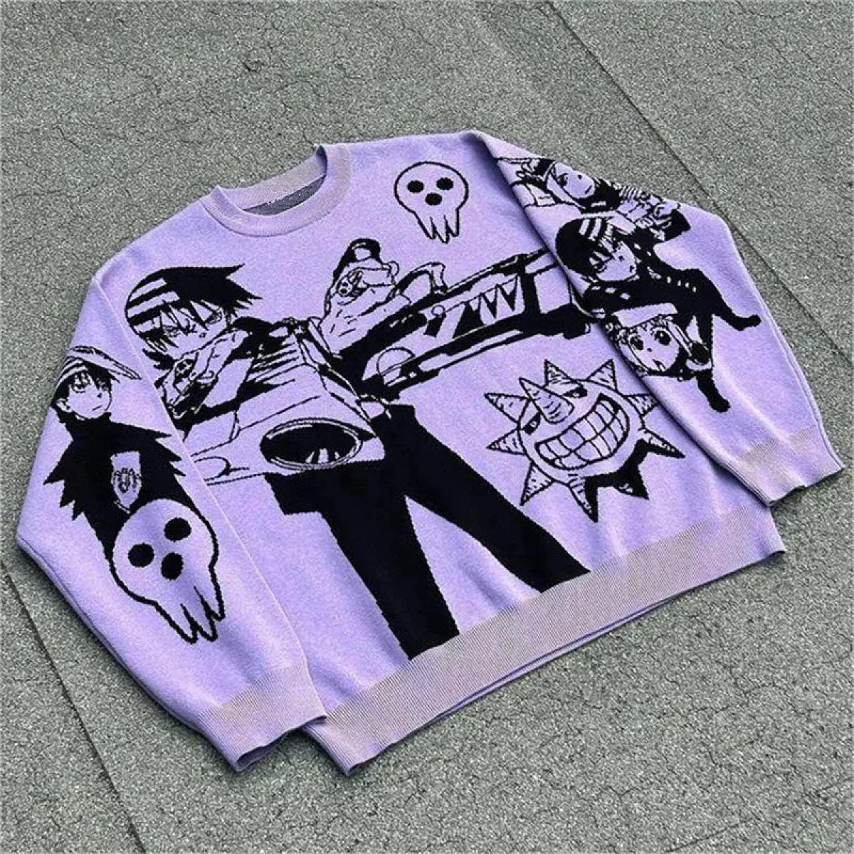 Harajuku Fashion Couple Sweaters - Y2K Retro Gothic Round Neck Tops - Sweaters - 5