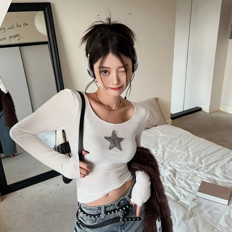 Y2K Retro Star Crop Top - Harajuku Grunge Slim Tee - White / S - T-Shirts - Shirts & Tops - 7 - 2024