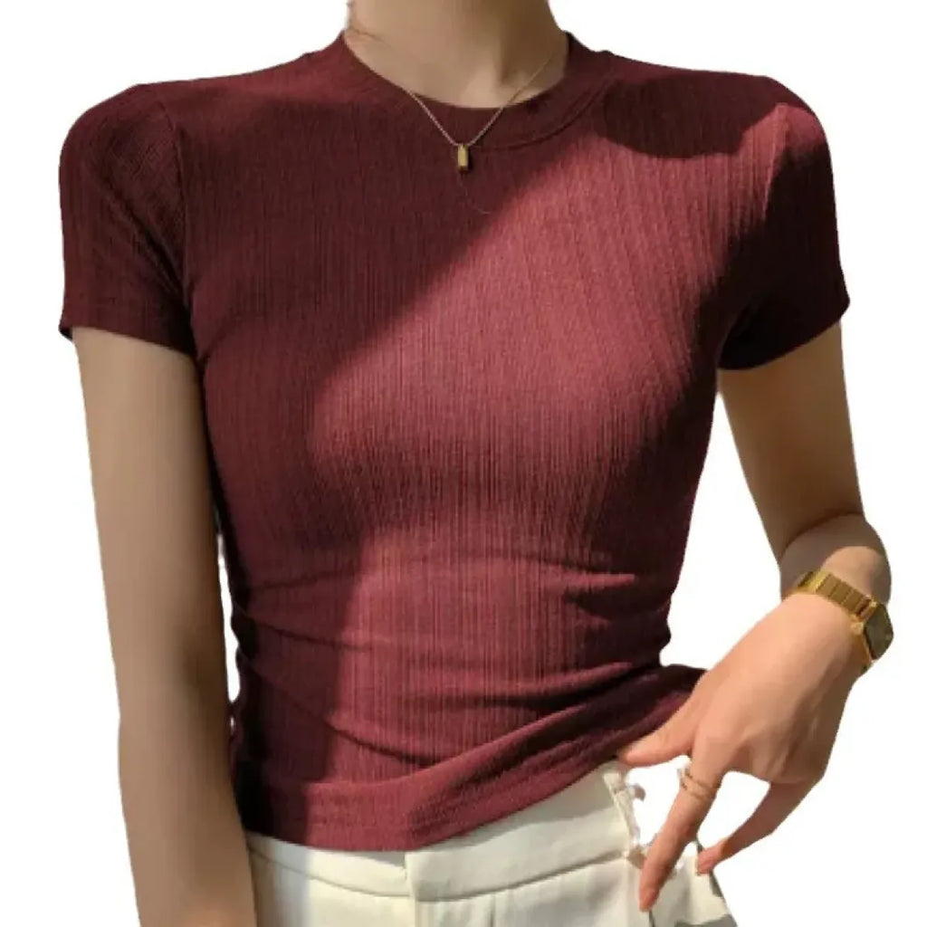 Y2K Harajuku Ribbed Knit Slim Tee - T-Shirts - T-Shirt - 2
