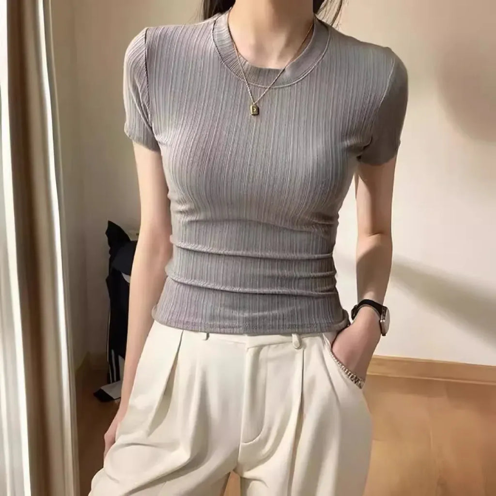 Y2K Harajuku Ribbed Knit Slim Tee - T-Shirts - T-Shirt - 5