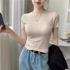 Y2K Harajuku Ribbed Knit Slim Tee - T-Shirts - T-Shirt - 6