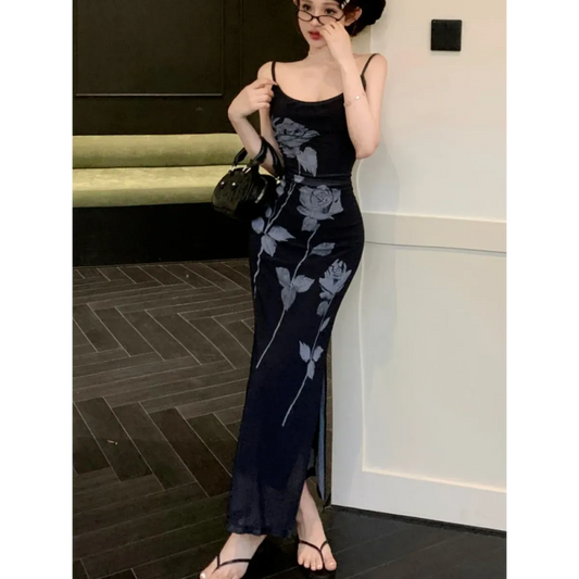 Harajuku Y2K Rose Print Maxi Slip Dress - All Dresses - Maxi Dress - 1