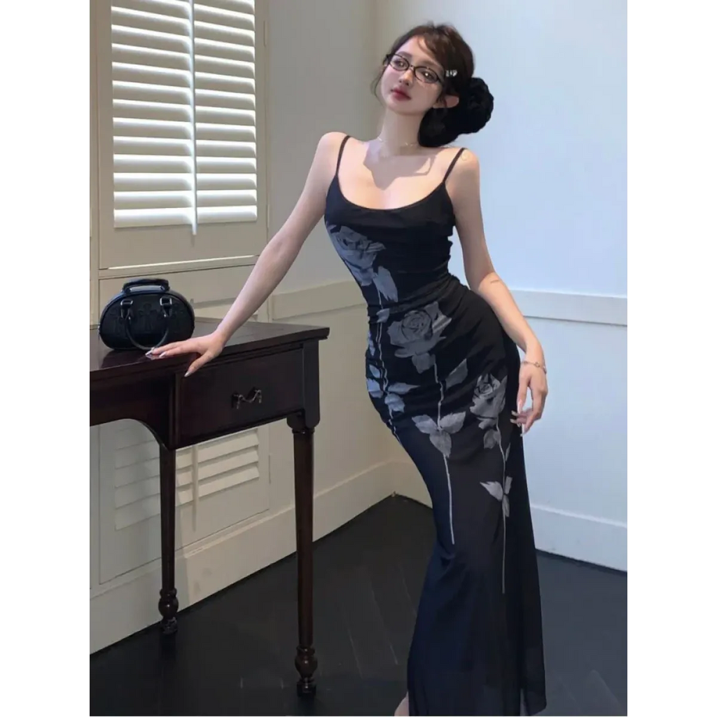 Harajuku Y2K Rose Print Maxi Slip Dress - All Dresses - Maxi Dress - 2