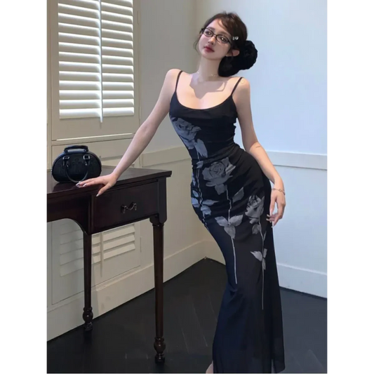 Harajuku Y2K Rose Print Maxi Slip Dress - All Dresses - Maxi Dress - 2