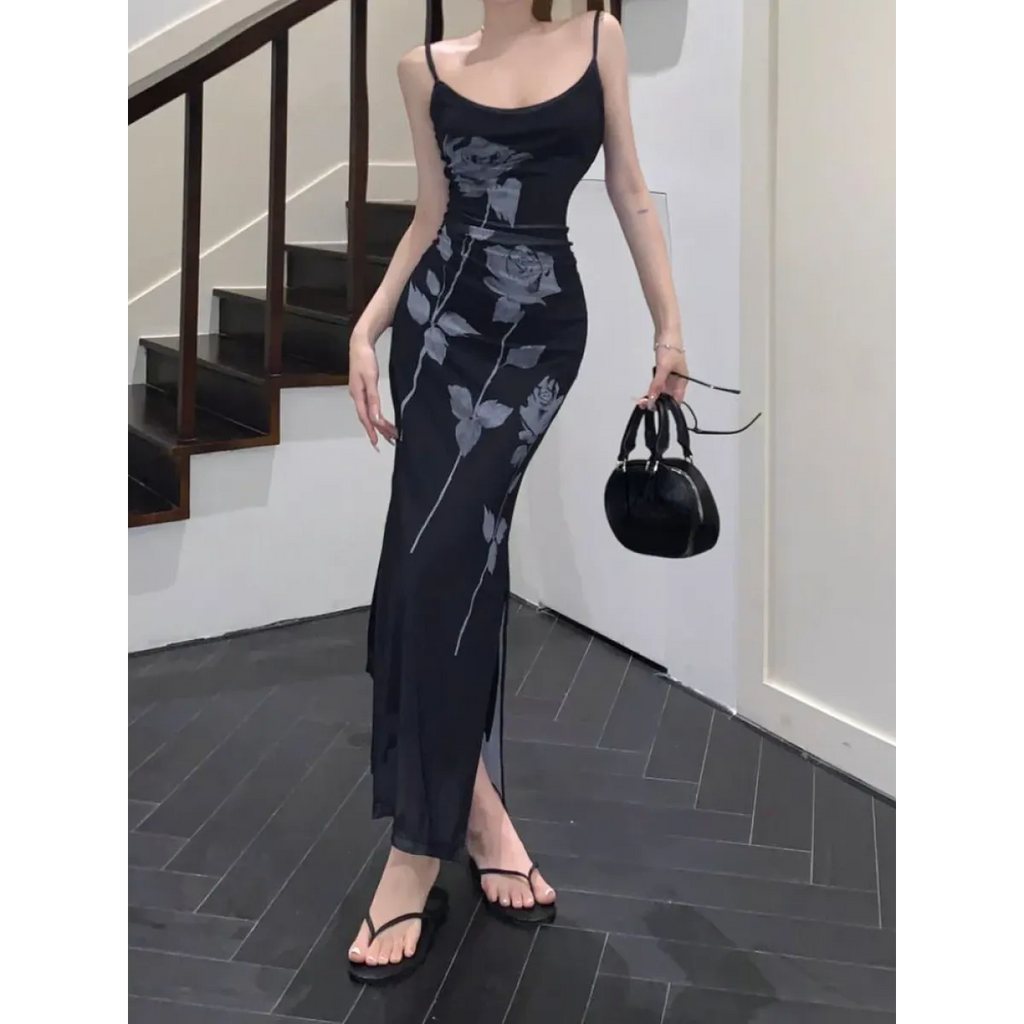Harajuku Y2K Rose Print Maxi Slip Dress - All Dresses - Maxi Dress - 3