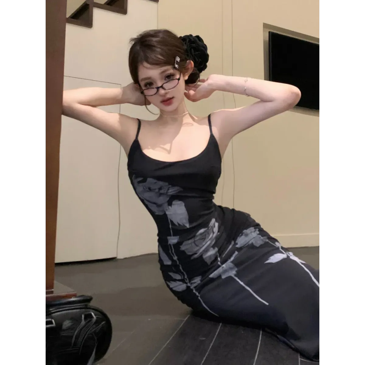 Harajuku Y2K Rose Print Maxi Slip Dress - All Dresses - Maxi Dress - 5