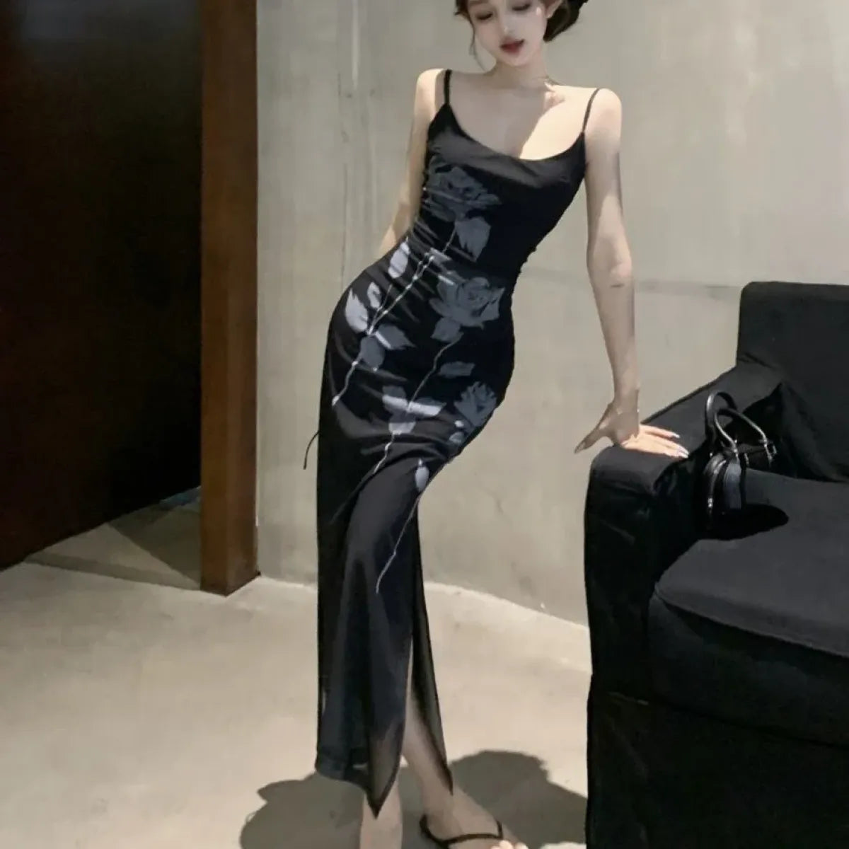 Harajuku Y2K Rose Print Maxi Slip Dress - All Dresses - Maxi Dress - 7