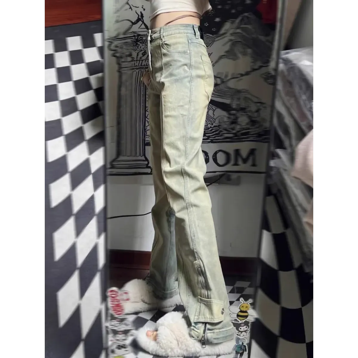 Y2K Ruched Button Wide-Leg Jeans - Bottoms - Jeans - 3