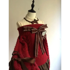 Y2K Off Shoulder Bow Sweater & Ruched Skirt Set – Autumn Knit - Bottoms - Clothing Sets - 6