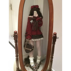 Y2K Off Shoulder Bow Sweater & Ruched Skirt Set – Autumn Knit - Bottoms - Clothing Sets - 3
