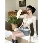 Y2K Ruffle V-Neck Lace-Up Cardigan Top - Women’s Clothing & Accessories - Cardigan - 4