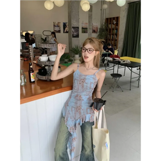 Y2K Tie-Dye Ruffle Tank Top - Tops & Tees - Tops - 2