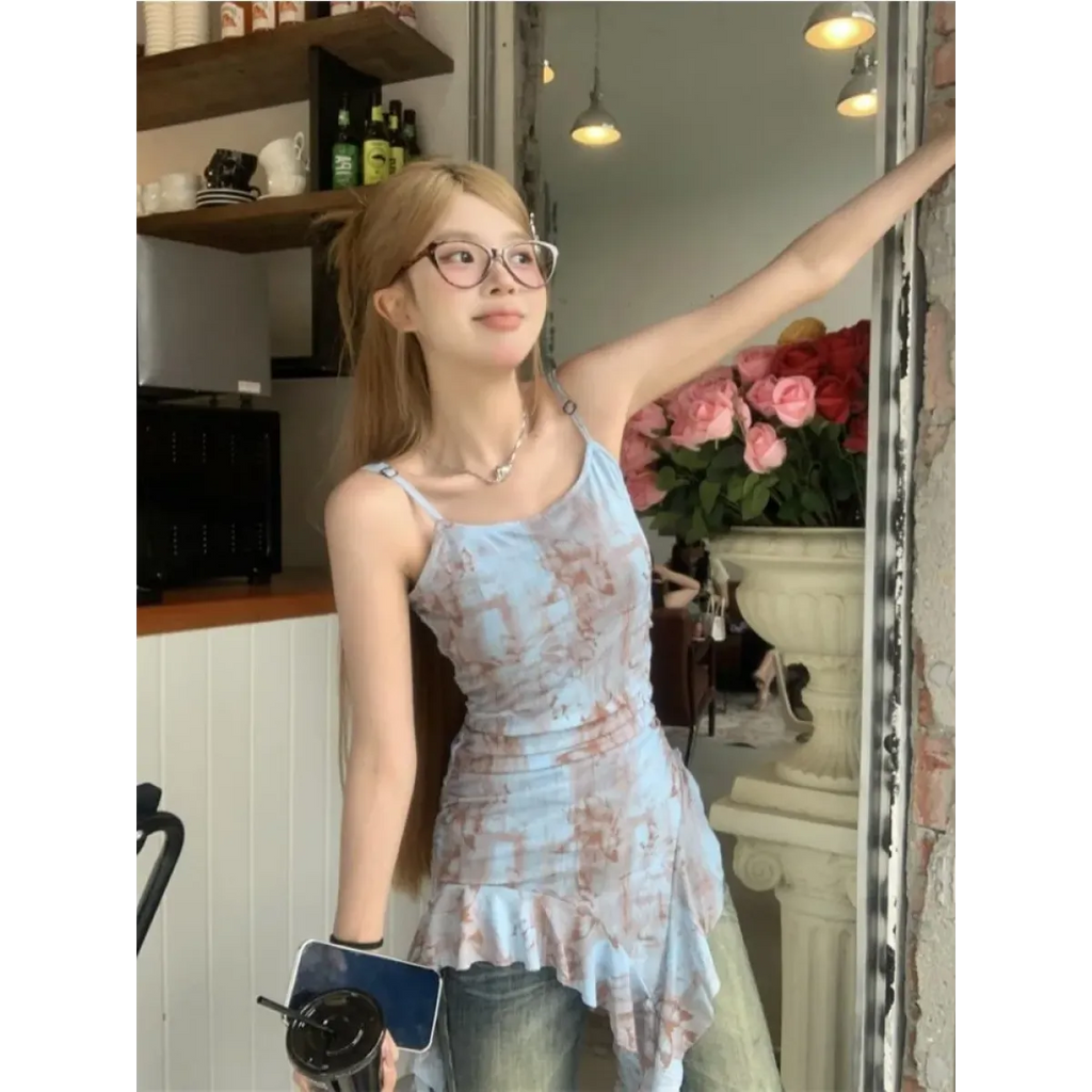 Y2K Tie-Dye Ruffle Tank Top - Tops & Tees - Tops - 4