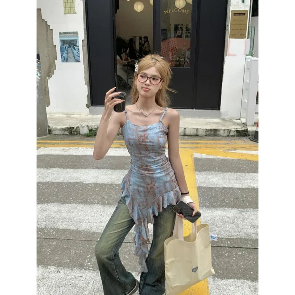 Y2K Tie-Dye Ruffle Tank Top - Tops & Tees - Tops - 7