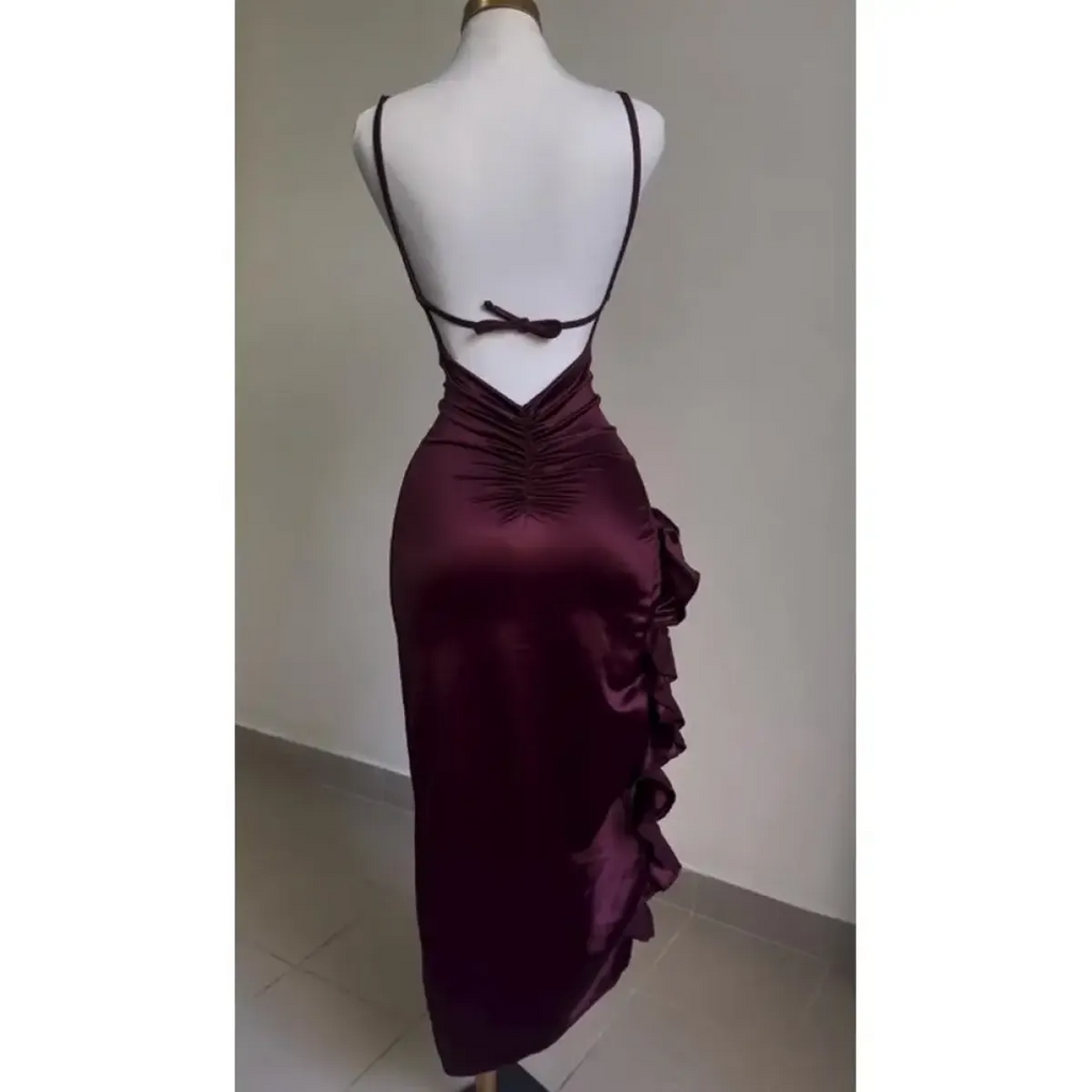 Y2K Sexy Halter Dress - Ruffled High-Slit Spice Girl Gown - All Dresses - Sleeveless - Off-Shoulder - Dresses - 4