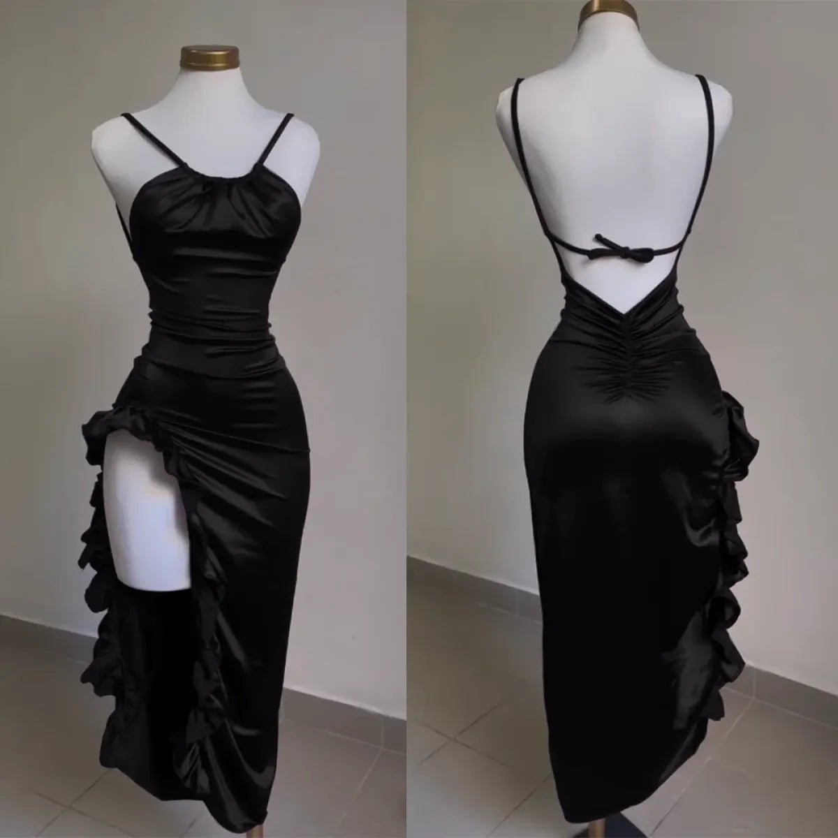Y2K Sexy Halter Dress - Ruffled High-Slit Spice Girl Gown - All Dresses - Sleeveless - Off-Shoulder - Dresses - 7