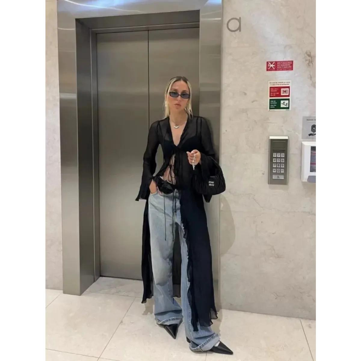 Y2K Sheer Long Tie-Front Cardigan Top - Women’s Clothing & Accessories - Cardigan - 3