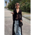 Y2K Sheer Long Tie-Front Cardigan Top - Women’s Clothing & Accessories - Cardigan - 4