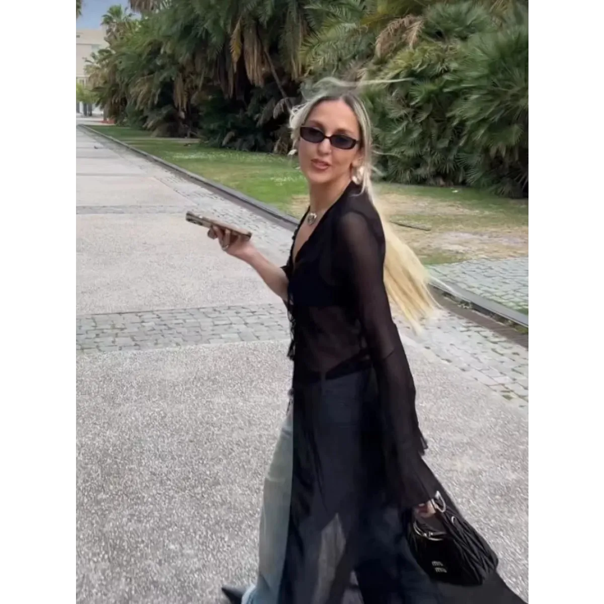 Y2K Sheer Long Tie-Front Cardigan Top - Women’s Clothing & Accessories - Cardigan - 5