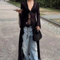 Y2K Sheer Long Tie-Front Cardigan Top - Women’s Clothing & Accessories - Cardigan - 6