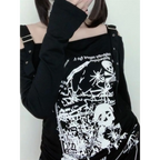 Gothic Punk Off-Shoulder Top – Y2K Skull Print Tee - T-Shirts - Long - Square - T-Shirts - 3