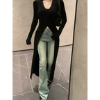 Y2K Longline V-Neck Knit Cardigan - Women’s Clothing & Accessories - Cardigan - 1
